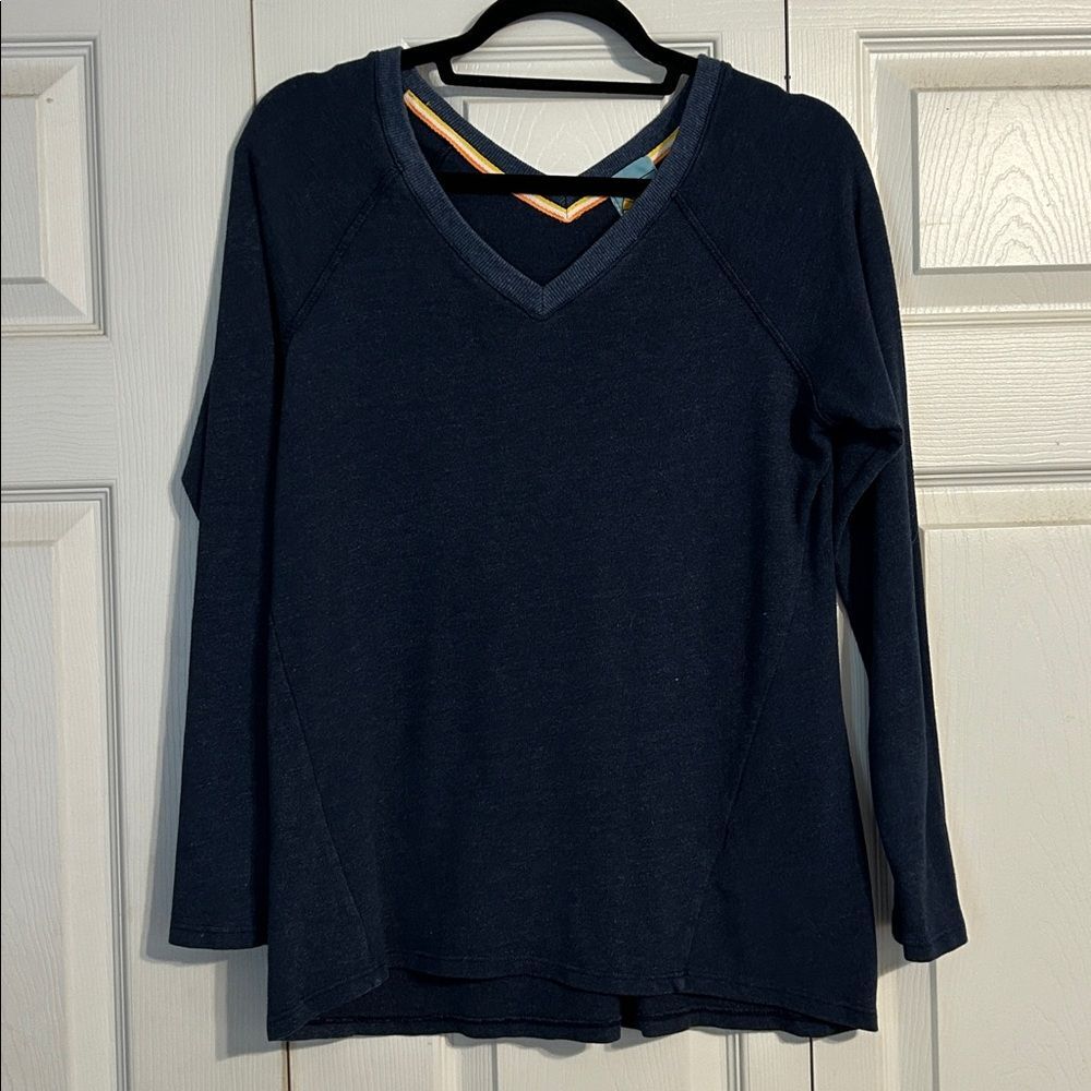 C&C California Navy Blue V-Neck Sweater Small Cotton Blend Long Sleeve Cozy